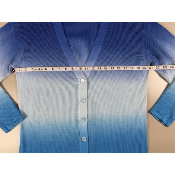 Talbots Womens Ombre Cardigan Sweater Large Blue Vneck Classic Preppy Spring - Picture 5 of 9